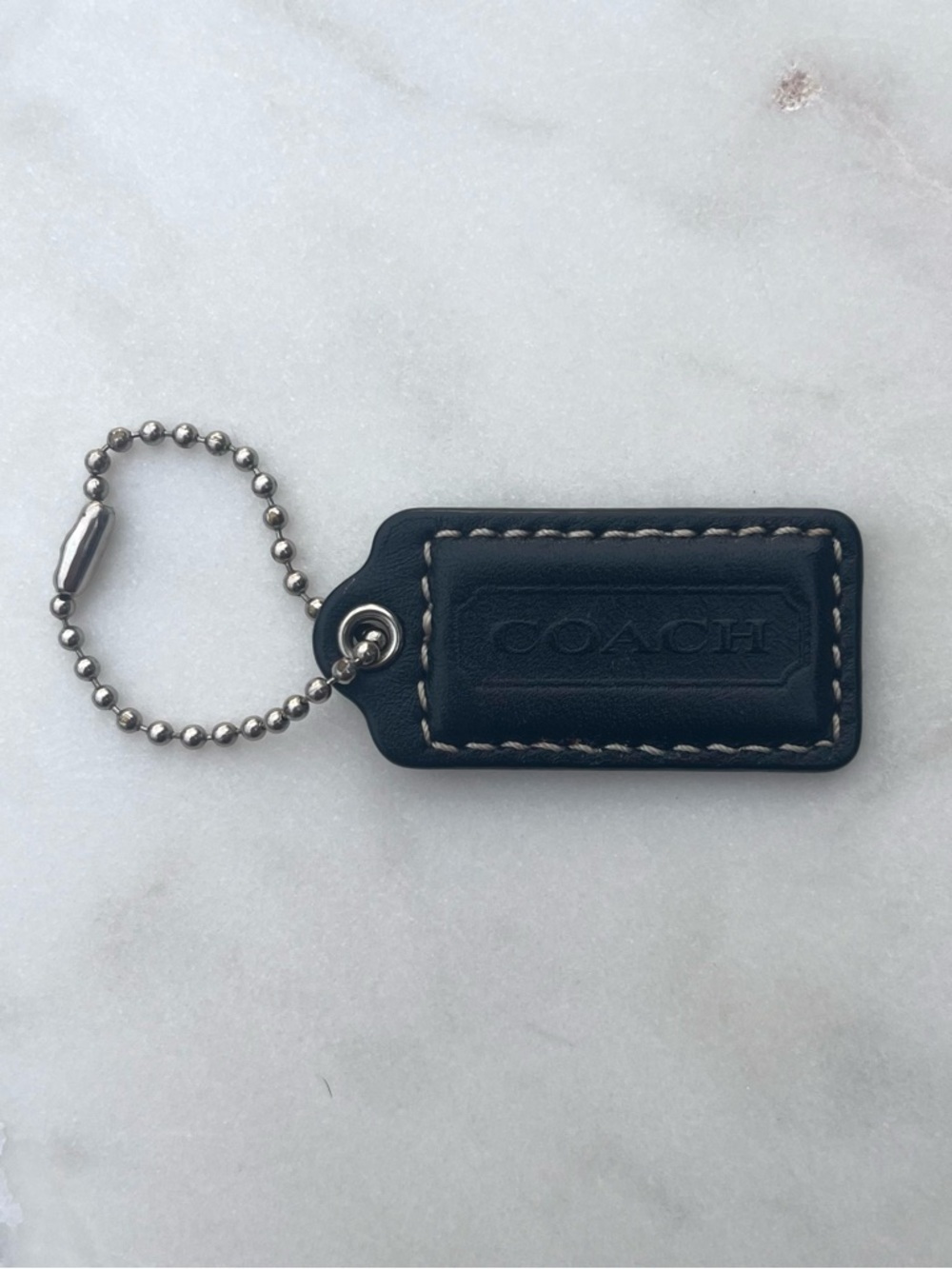 COACH Vintage Leather Hang Tag, Black, Contrast Stitching
